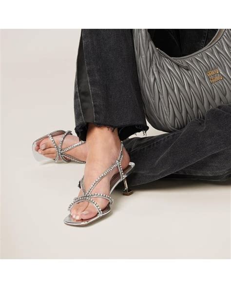 miu miu dad sandals|Silver Metallic Leather Sandals .